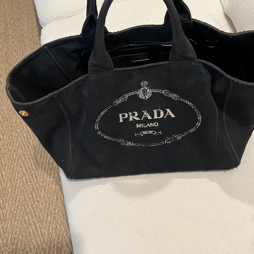 Prada Black Canvas Tote with Iconic Logo